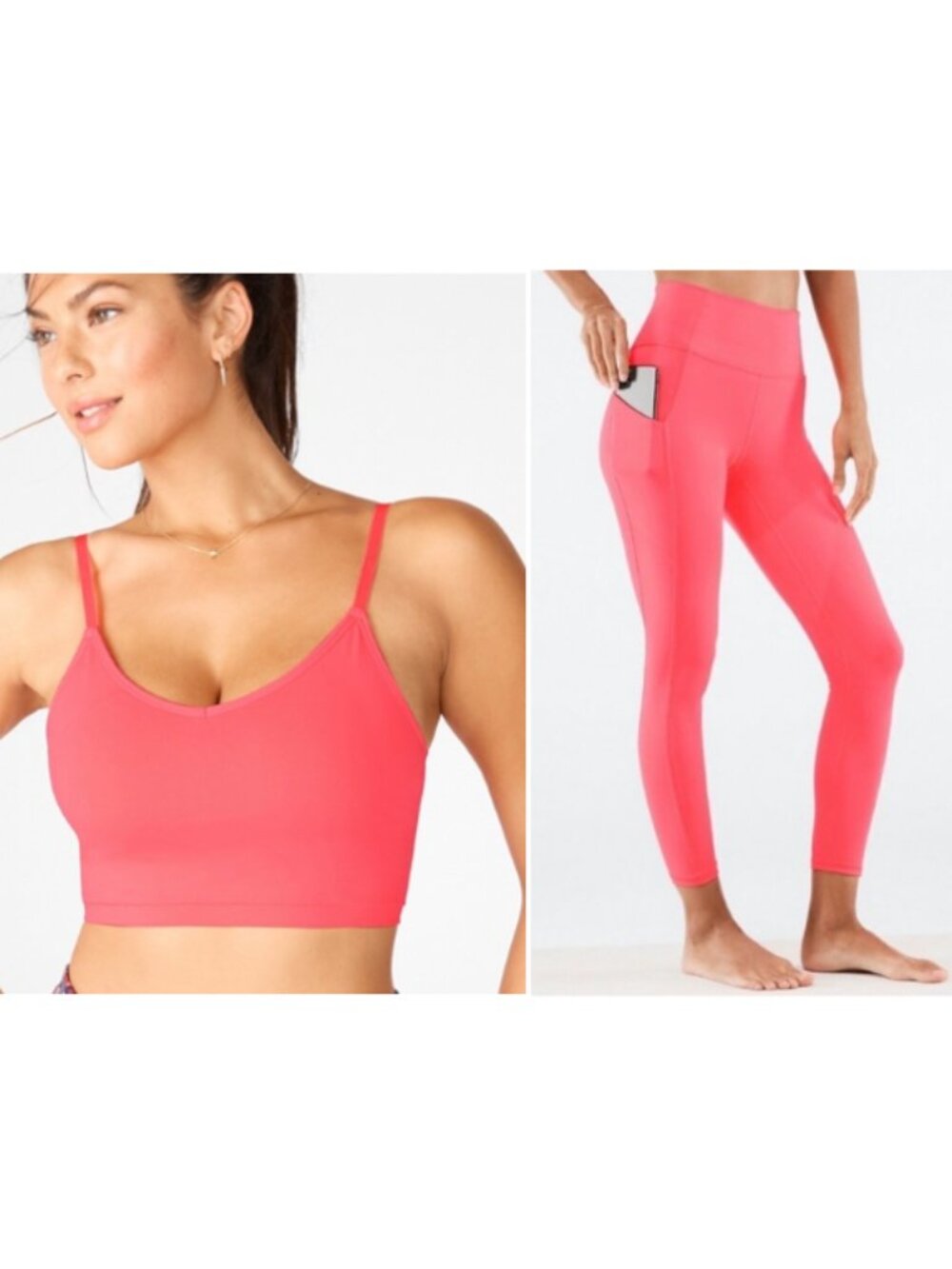 Fabletics Set - Sync Seamless Midi Bra & PureLuxe Leggings - Pop Coral, Small